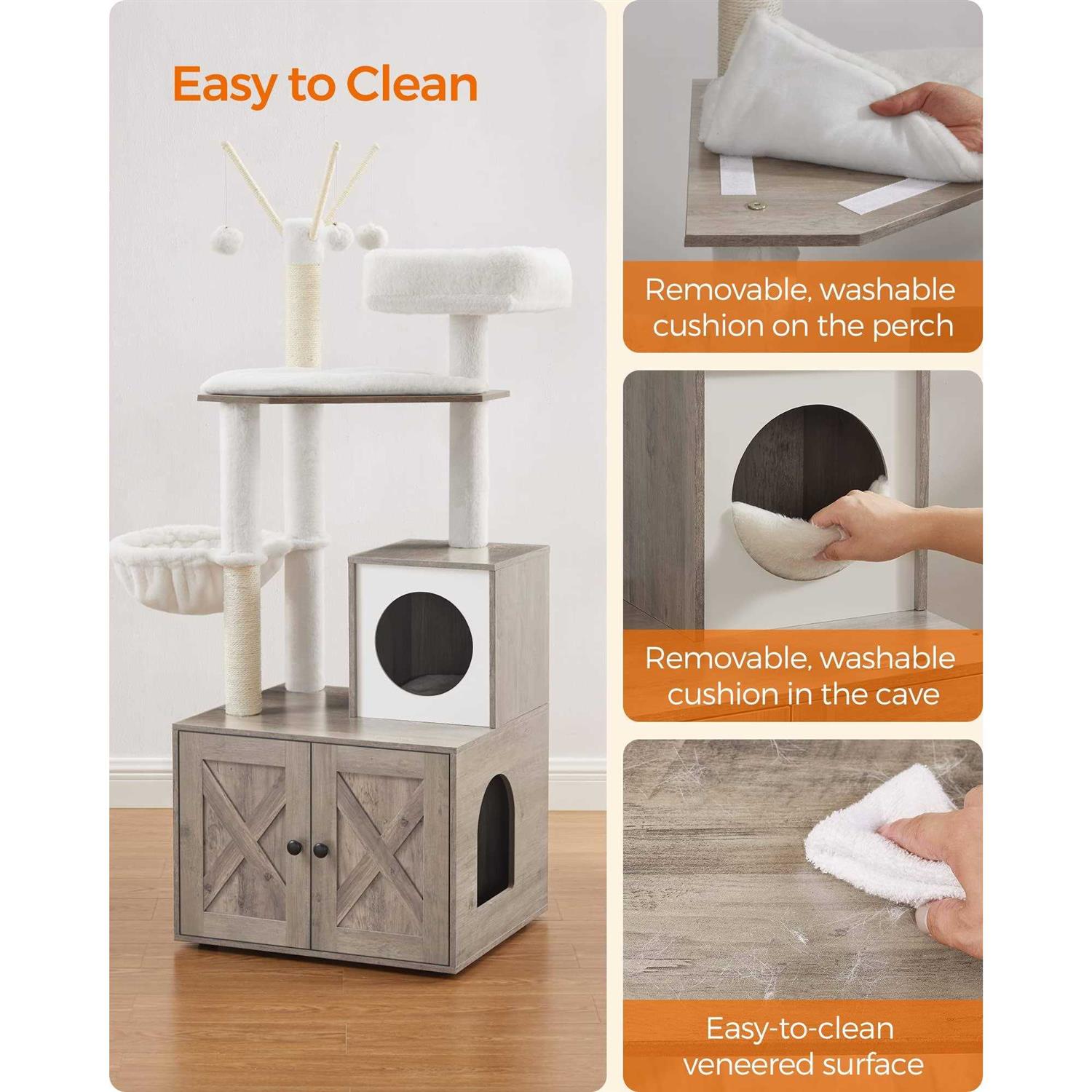 Alternative view of Feandrea WoodyWonders Cat Tree with Litter Box Enclosure 2-in-1 Modern Tower