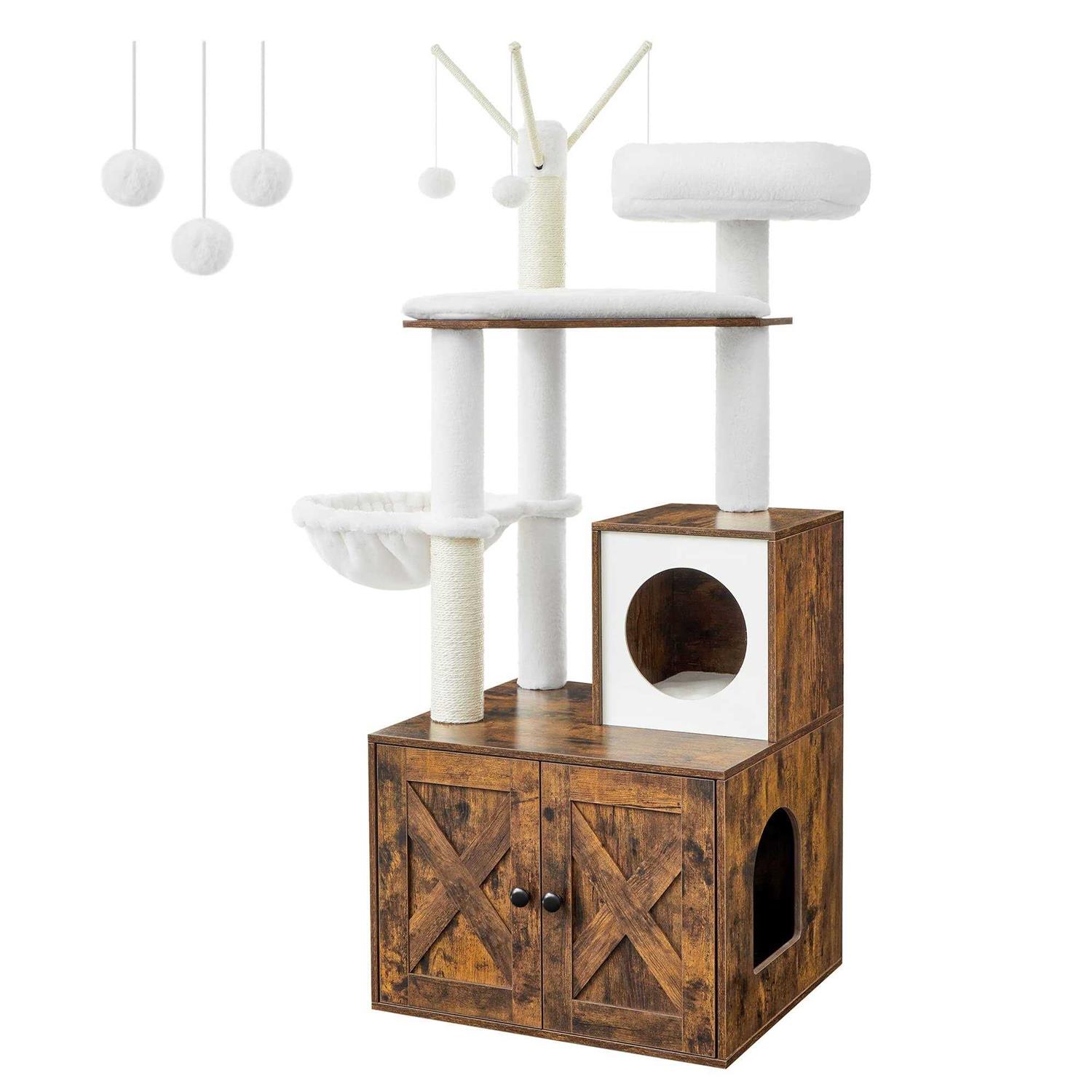 Feandrea WoodyWonders Cat Tree with Litter Box Enclosure 2-in-1 Modern Tower