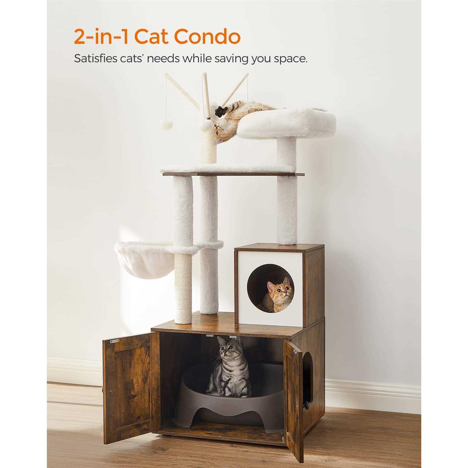 Alternative view of Feandrea WoodyWonders Cat Tree with Litter Box Enclosure 2-in-1 Modern Tower