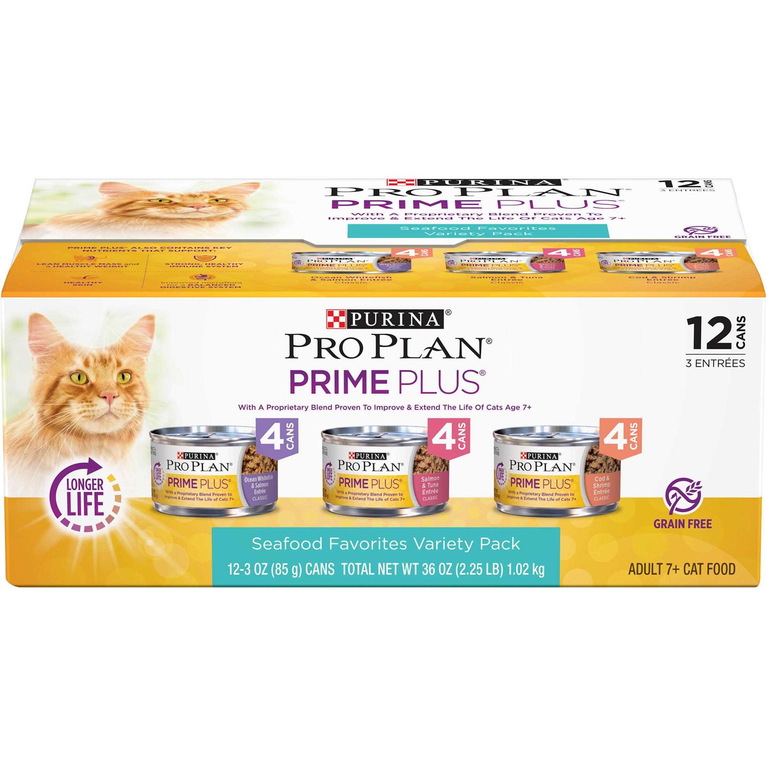 Purina Pro Plan Grain-Free Senior Pate Prime Plus Seafood Favorites Wet Cat Food Variety Pack