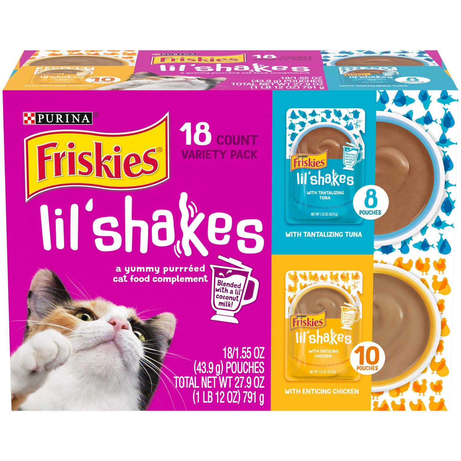 Purina Friskies Pureed Cat Food Topper Variety Pack Lil' Shakes With Chicken and With Tuna Varieties