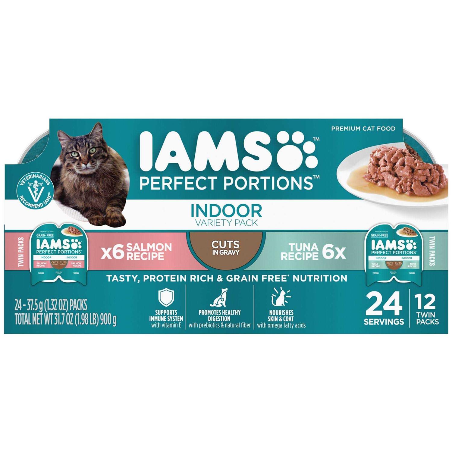 Iams Perfect Portions Indoor Grain Free Wet Cat Food Cuts in Gravy Tuna Recipe