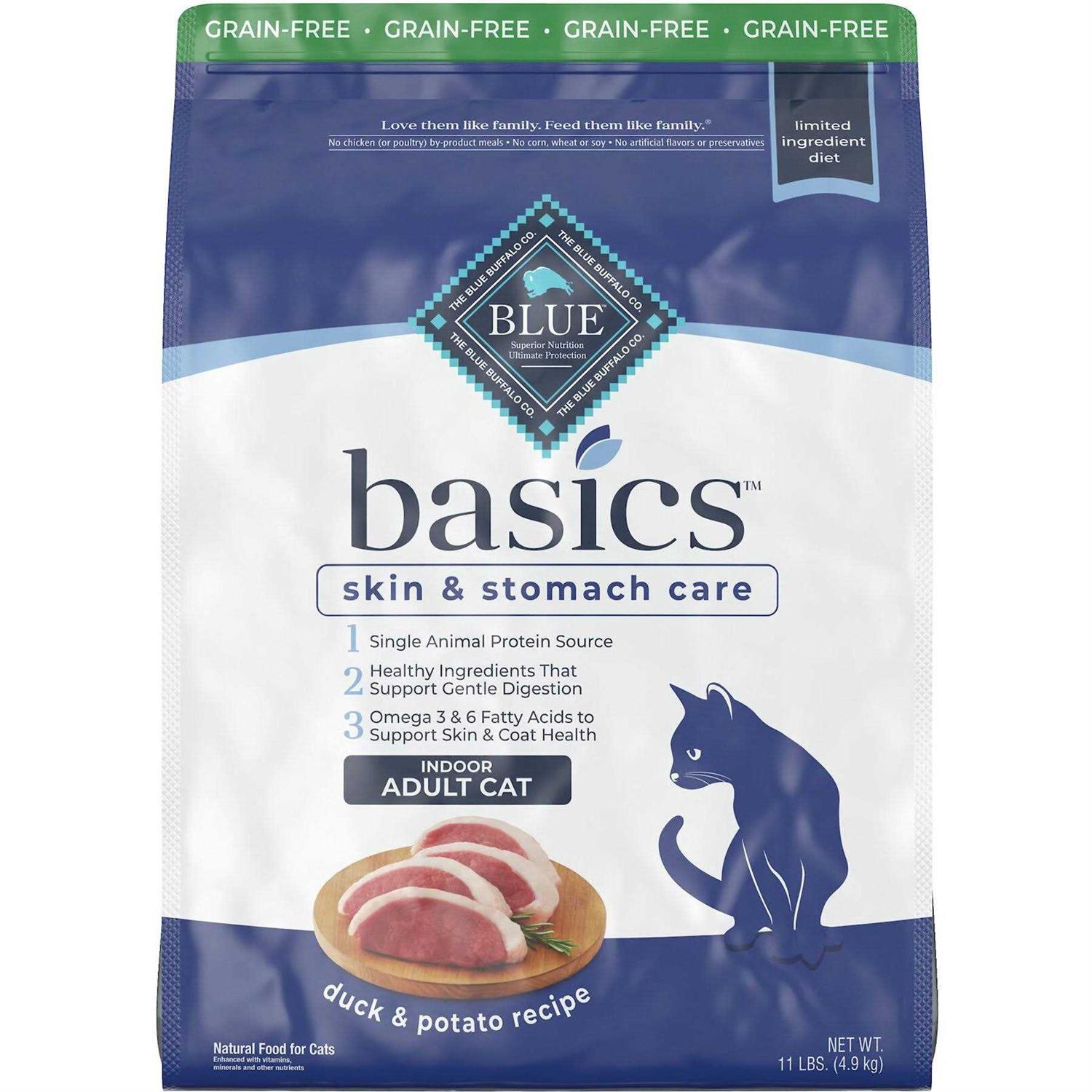 Blue Buffalo Basics Skin & Stomach Care Grain Free Indoor Adult Dry Cat Food Duck & Potato