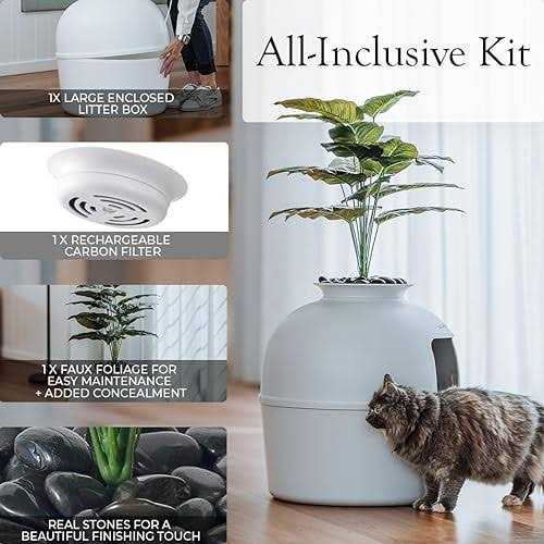 Alternative view of Secret Litter Box by Bundle & Bliss Hidden Litter Box Enclosure with Odor Control Carbon Filter, Faux Plant and Real Stones
