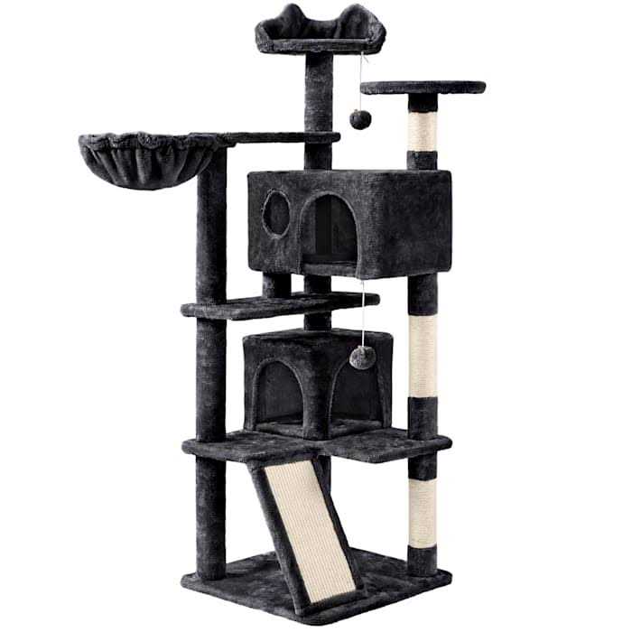 Topeakmart Black Plush Cat Tree with 2 Condos for Kittens