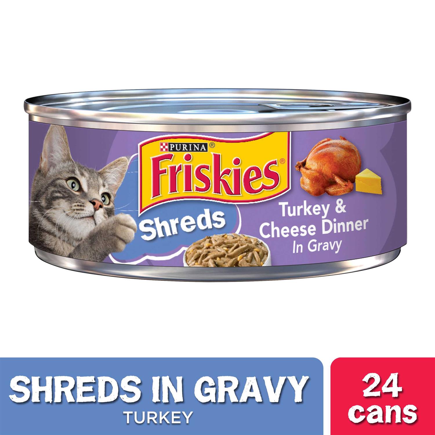 Friskies Savory Shreds Turkey & Cheese Canned Cat Food, 5.5-oz, 24 ct