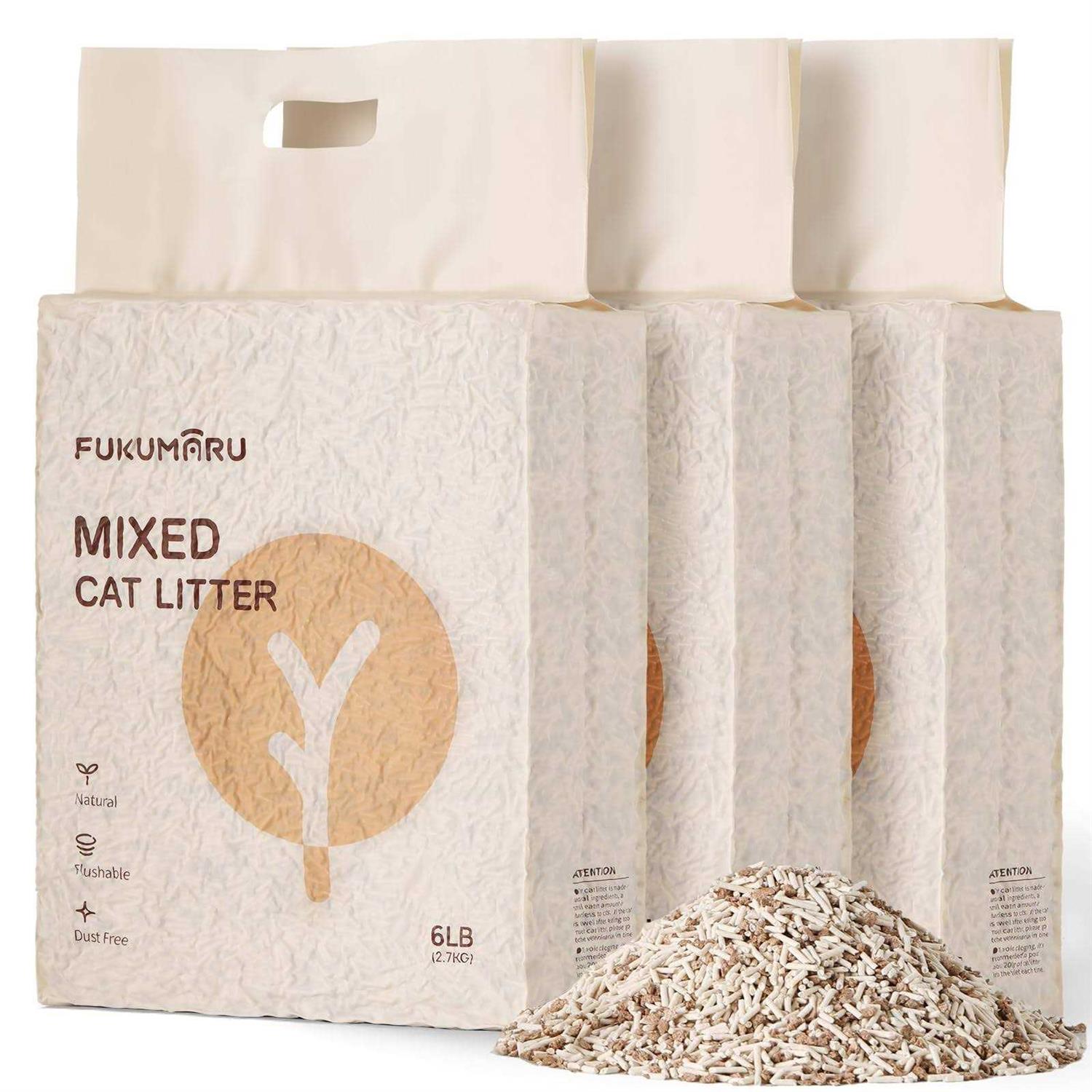 FUKUMARU Tofu Cat Litter Clumping Cat Litter, Dust Free Unscented Flushable Tofu Litter, Natural, Lightweight and Low Tracking Cat Litter