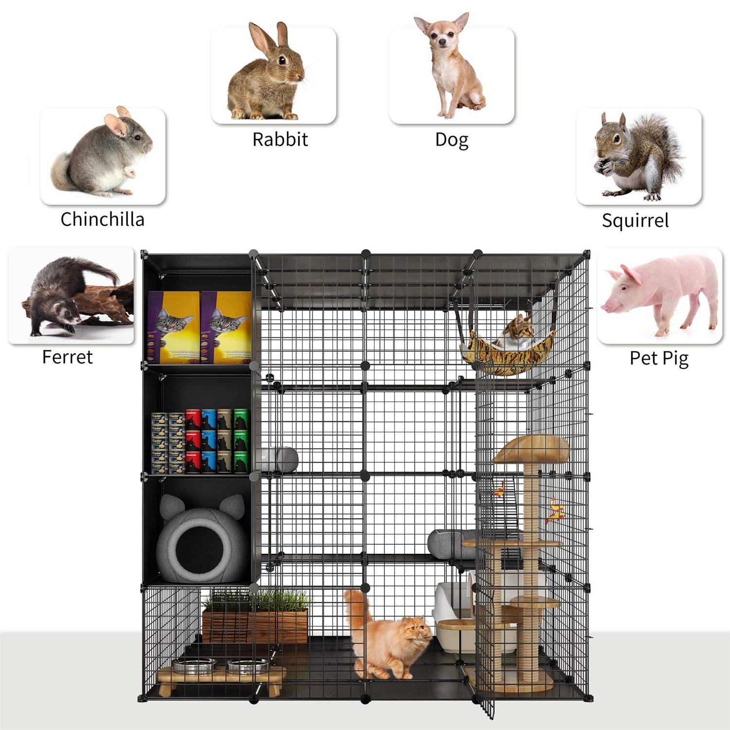 Alternative view of YITAHOME Cat Cage Indoor Large with Storage Cube DIY Catio Cat Enclosures Metal Cat Playpen with Hammock 1-4 Cats Tiers Cat