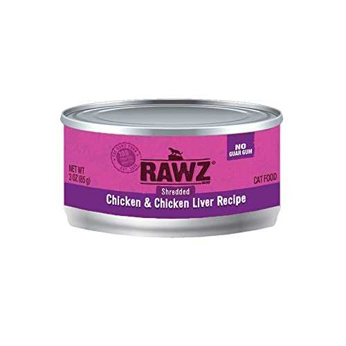 Rawz Natural Premium Shredded Canned Cat Wet Food - Grain Free Made with Real Meat Ingredients No BPA or Gums - 3oz Cans - 18 Count (Chicken &