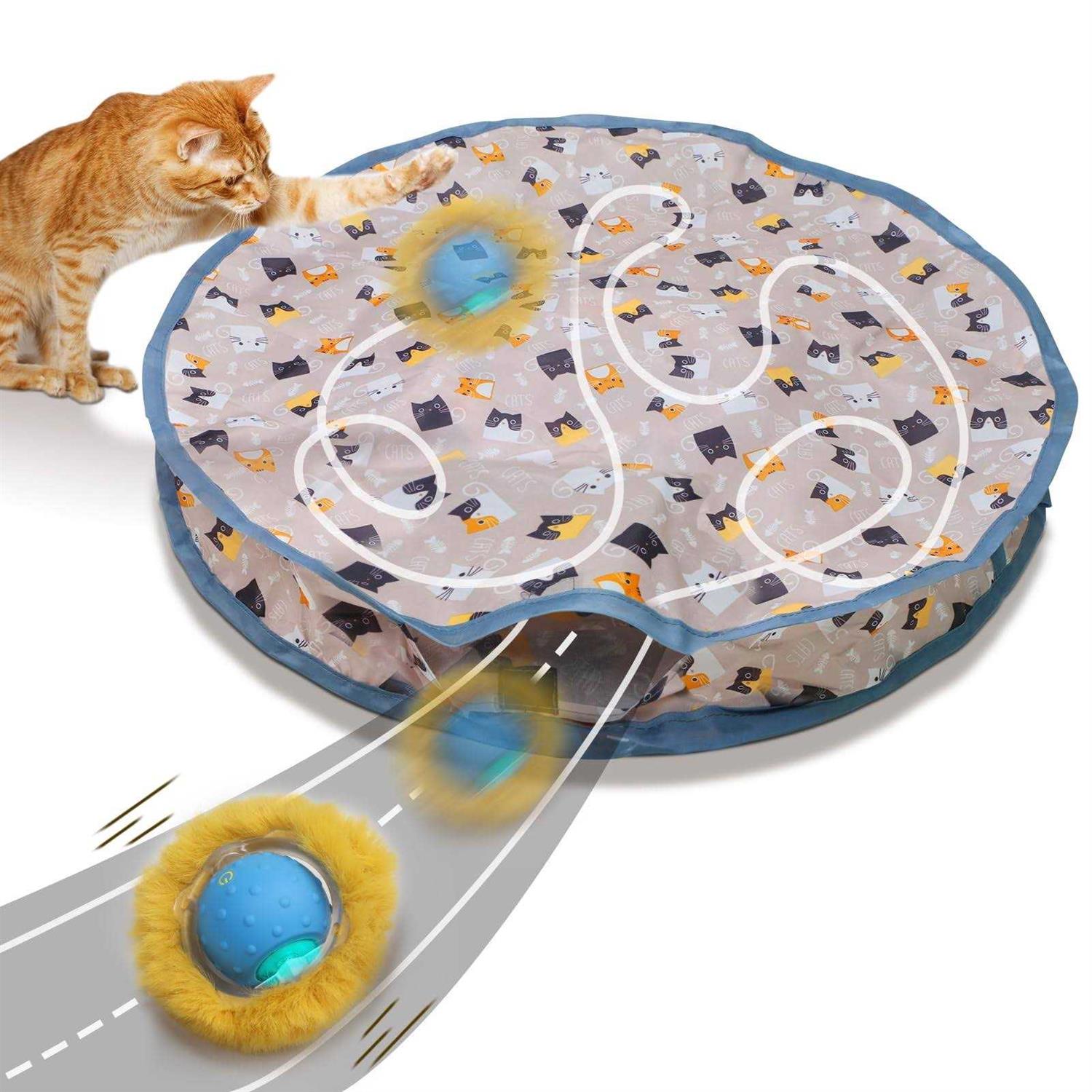 Giociv Interactive Cat Toys Ball Fast Rolling in Pouch, Motion Activate Chirping Cat Toy Hide and Seek Mouse Catching Game
