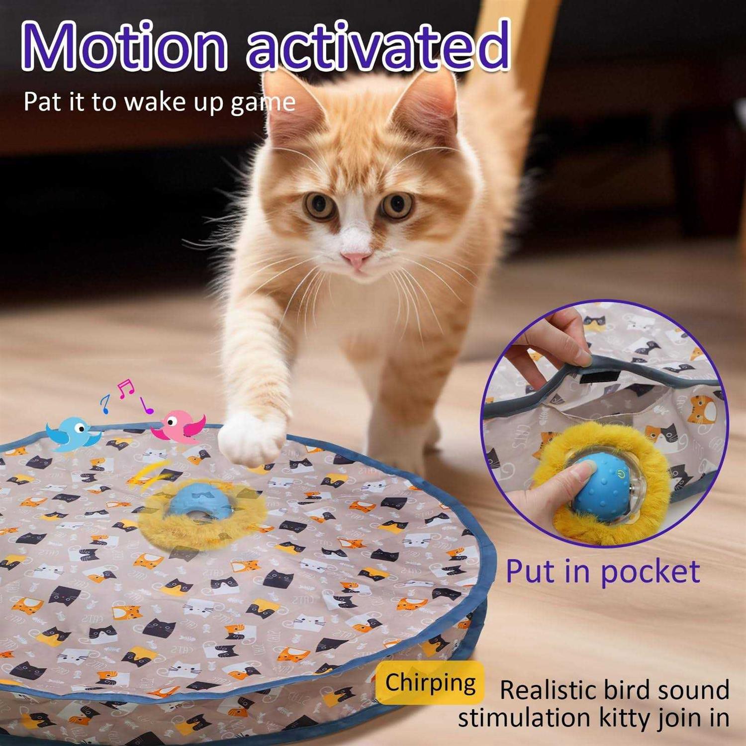 Alternative view of Giociv Interactive Cat Toys Ball Fast Rolling in Pouch, Motion Activate Chirping Cat Toy Hide and Seek Mouse Catching Game