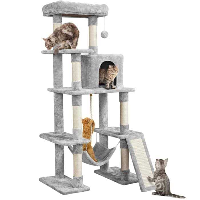 Topeakmart Gray 4-Level Plush Cat Tree with Hammock for Kittens
