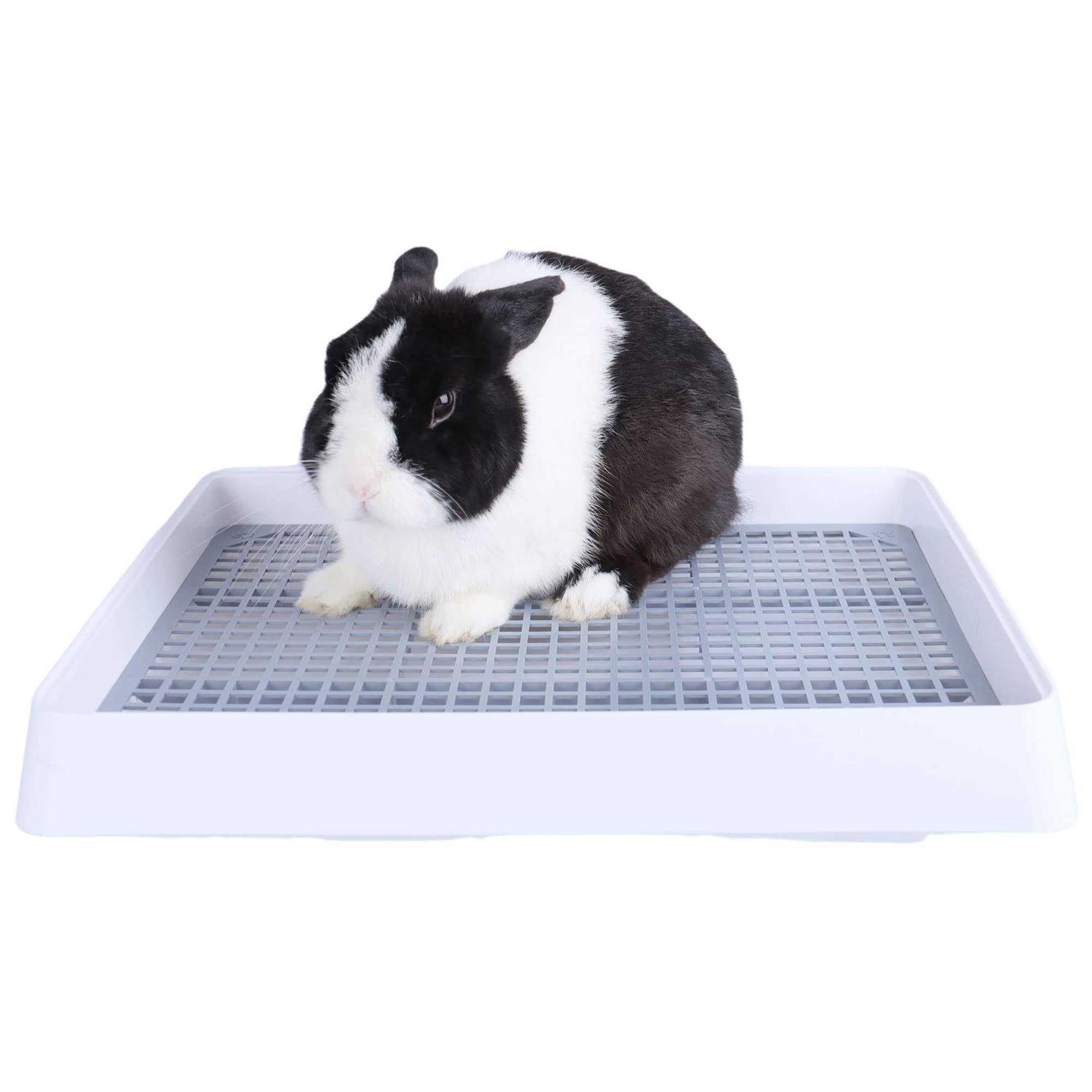 RUBYHOME Super Large Rabbit Litter Box with Grate Rabbit Potty Box Litter Pan for Cage