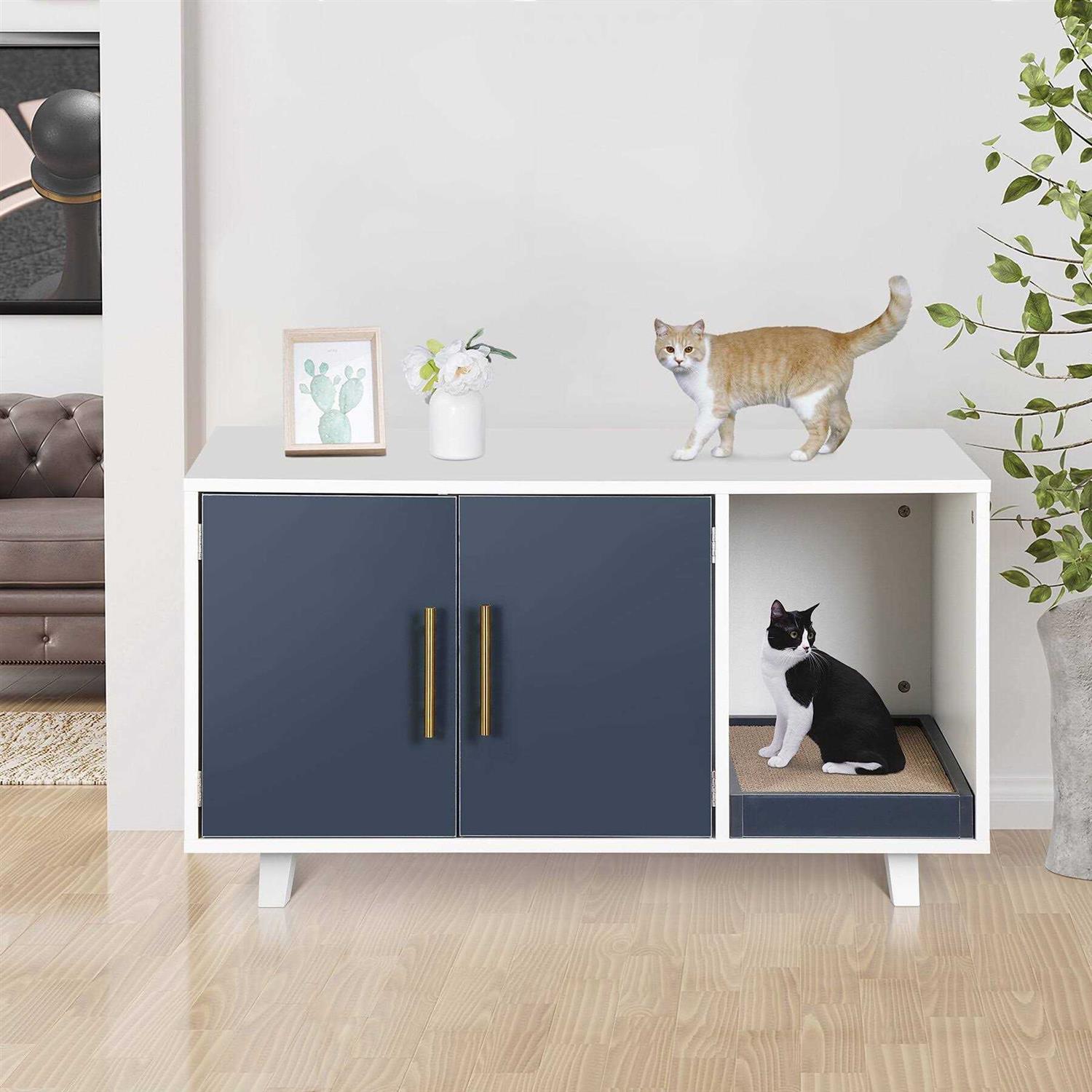 Homgarden 35.8''l x 20''W Cat Hidden Washroom Pet Litter Box Enclosure House W/Scratch Pad