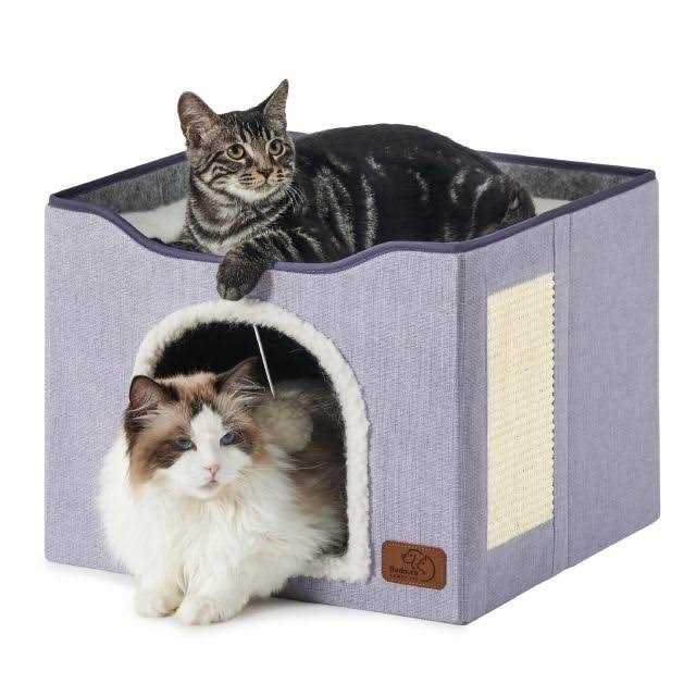 Bedsure Cat Beds for Indoor Cats Large Cat Cave for Pet Cat House with Fluffy Ball Hanging and Scratch Pad