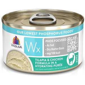 Wx Phos Focused Foods Tilapia & Chicken Formula in a Hydrating Puree Wet Cat Food, 3 oz., Case of 12