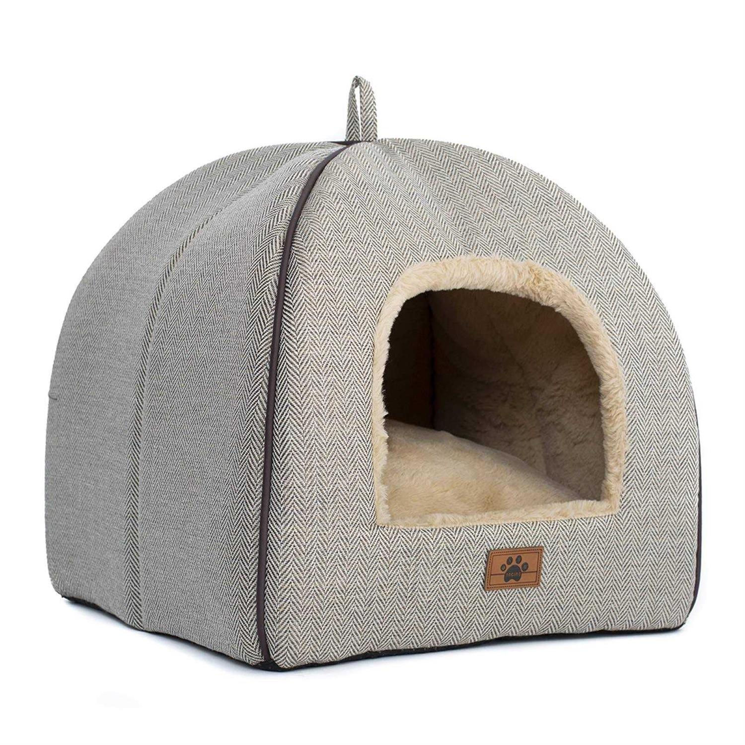 windracing Cat Bed for Indoor Cats Cat House Tent with Removable Washable Cushioned Pillow, Soft and Self Warming Kitten be