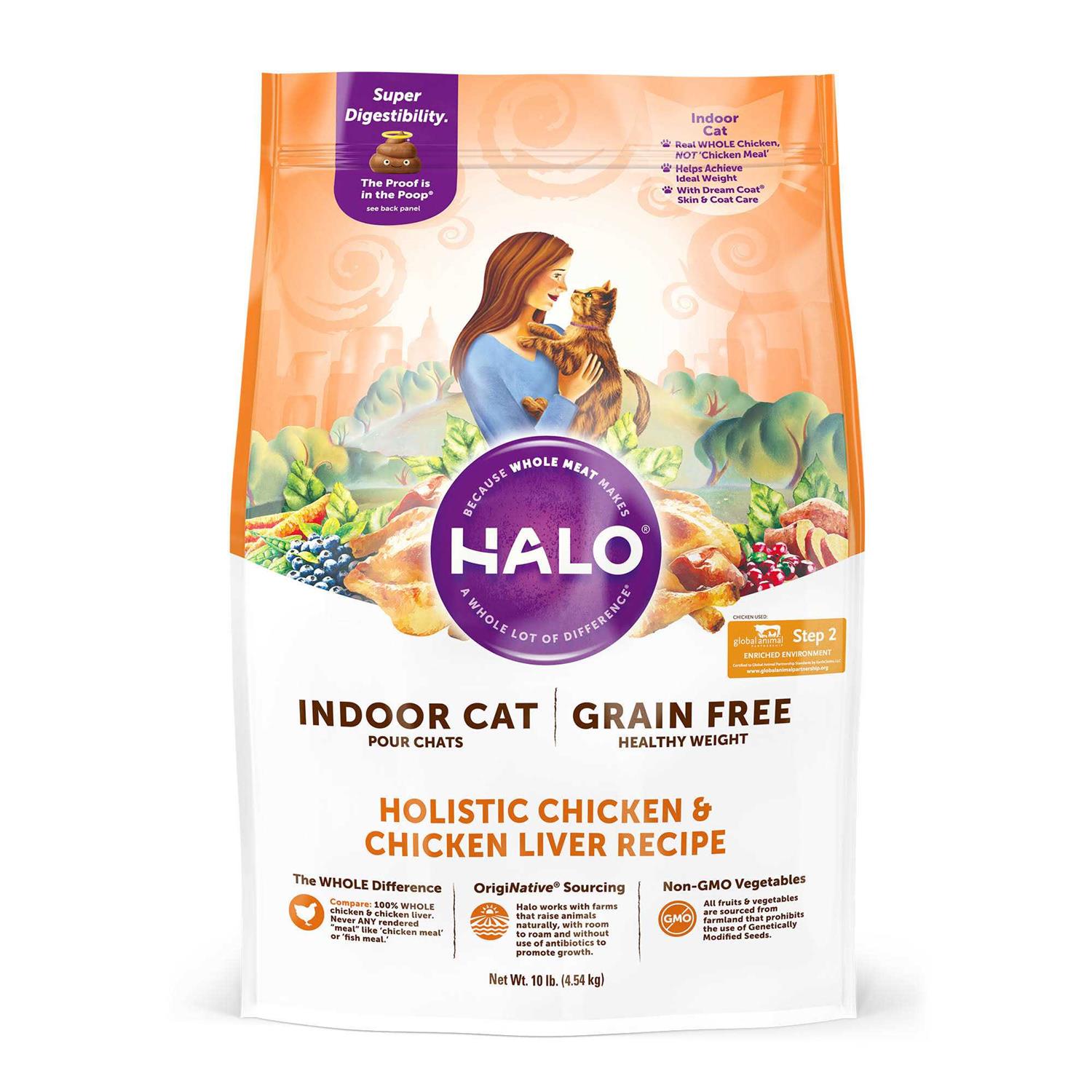 Halo Holistic Chicken & Chicken Liver Recipe Grain-Free Healthy Weight Indoor Cat Dry Cat Food