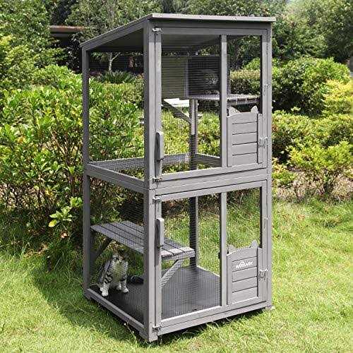 Aivituvin Cat House Outdoor Catio Cat Enclosures on Wheels70.9 Kitty House with Upgraded Resting Box,Waterproof Roof
