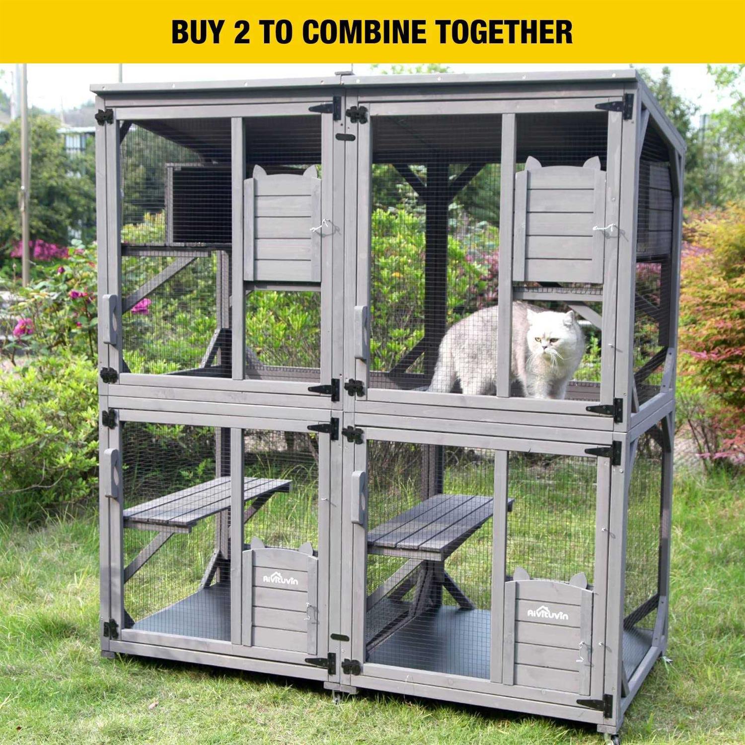 Alternative view of Aivituvin Cat House Outdoor Catio Cat Enclosures on Wheels70.9 Kitty House with Upgraded Resting Box,Waterproof Roof