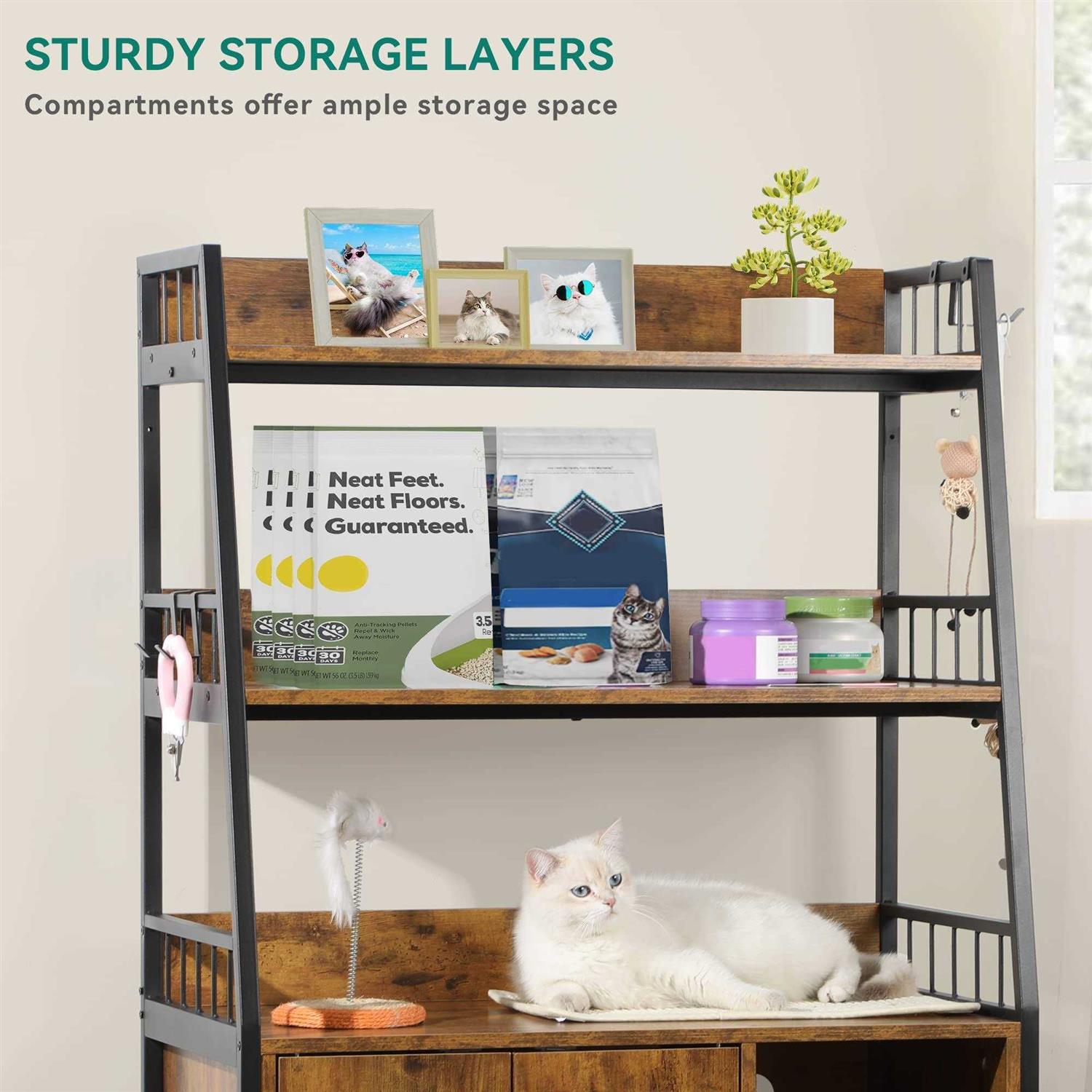 Alternative view of YITAHOME Cat Litter Box Enclosure with Storage Shelves Indoor Large Litter Box Furniture Wooden Hidden Cat Cabinet Washroom