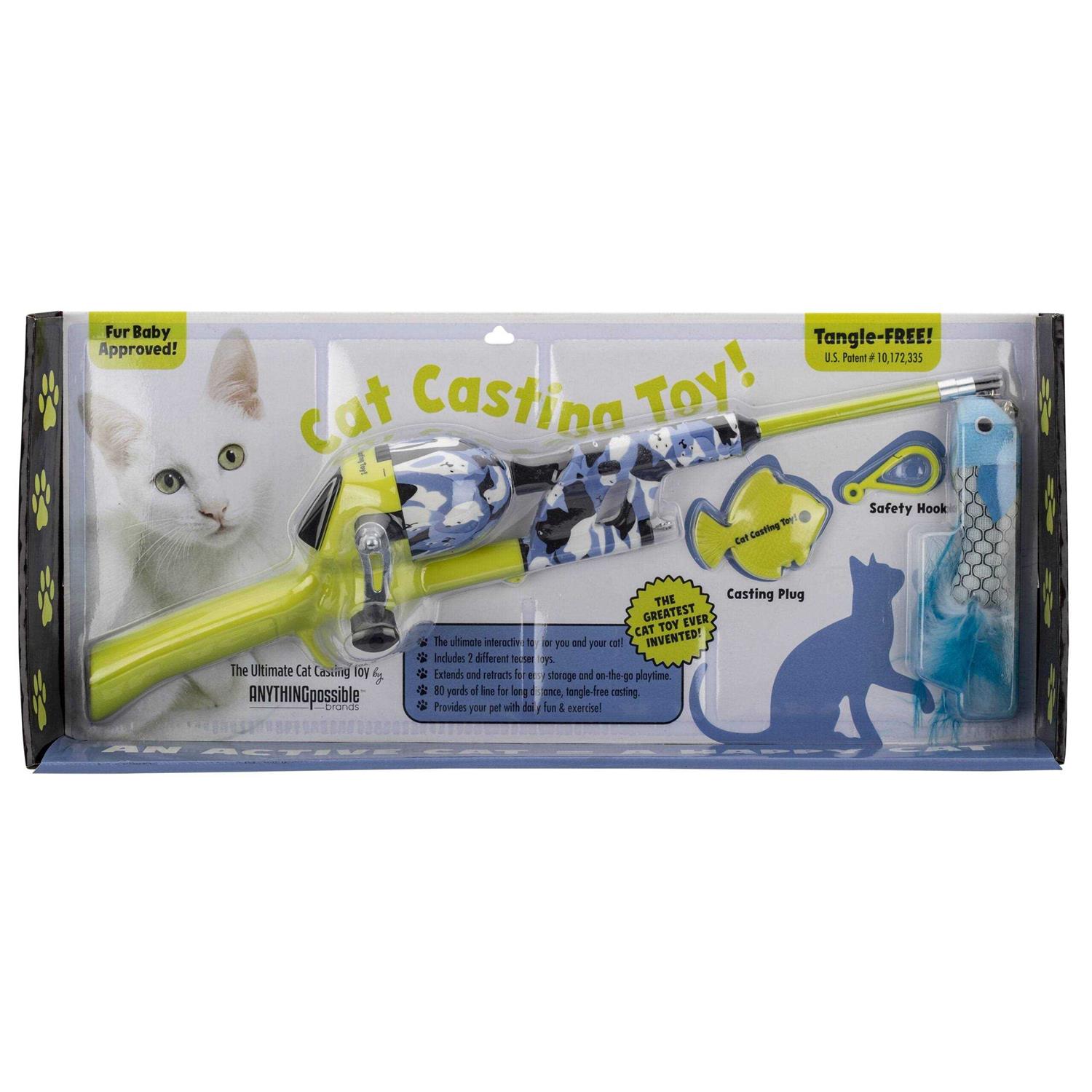 Kid Casters Cat Caster Fishing Pole Toy Tangle Free Retractable & Easy to Store. Includes Two Interchangeable Teaser Toys