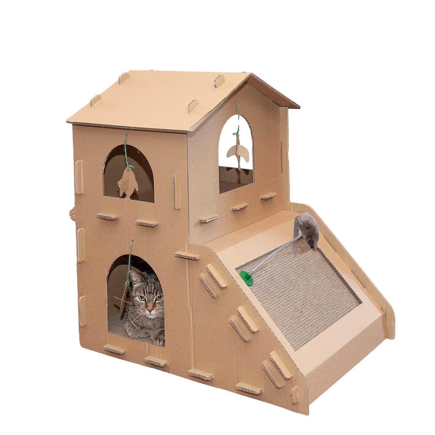 FurHaven Corrugated Cat Scratcher House with Catnip