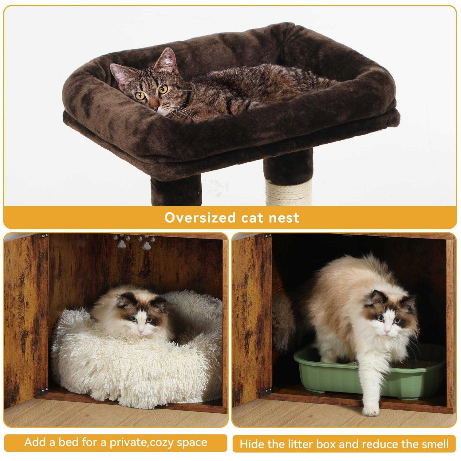 Alternative view of YITAHOME Modern Cat Tree with Litter Box Enclosure, Combo Endtable and
