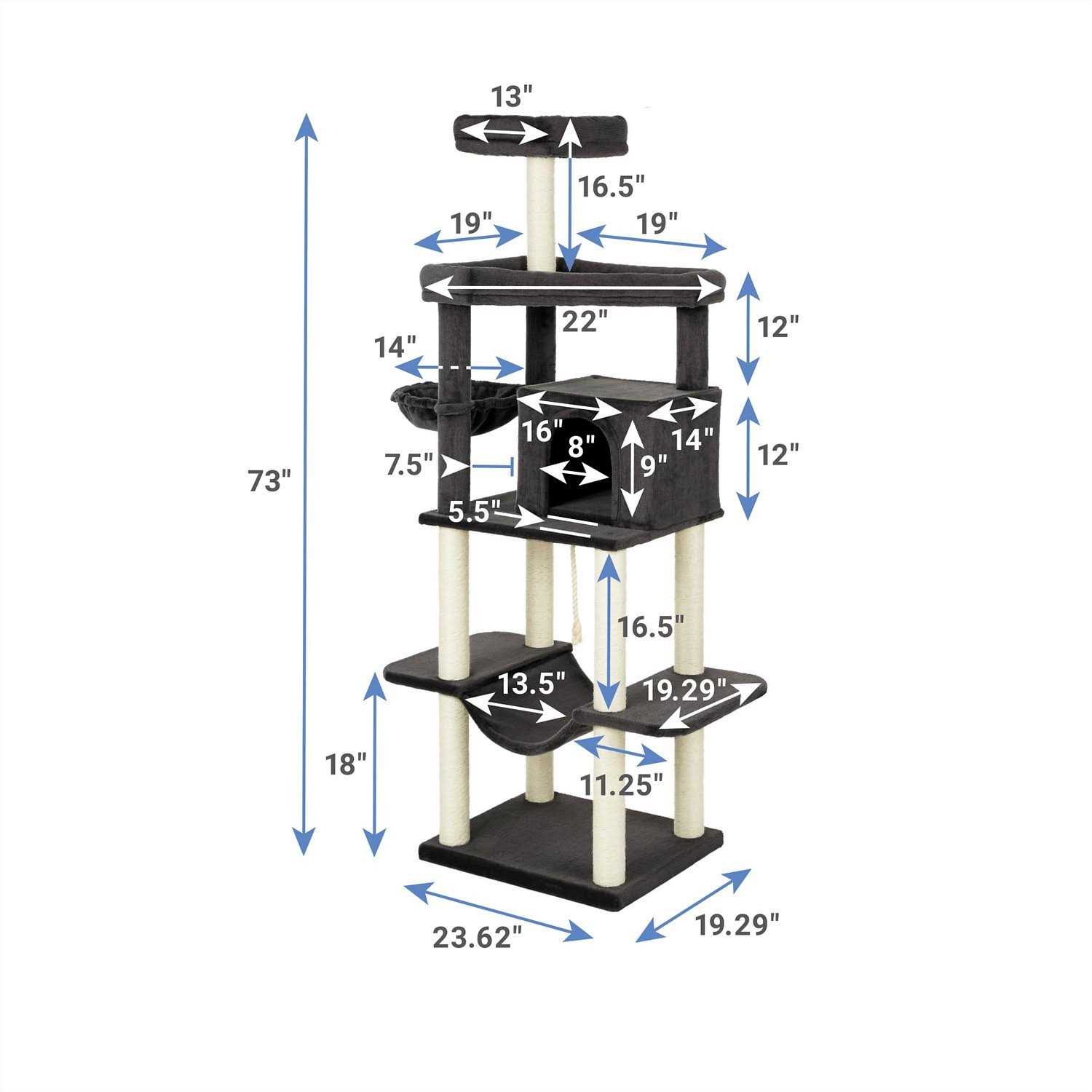 Alternative view of Frisco 73-in Cat Tree with Hammock Condo Lounge Basket Top Perch and Bed