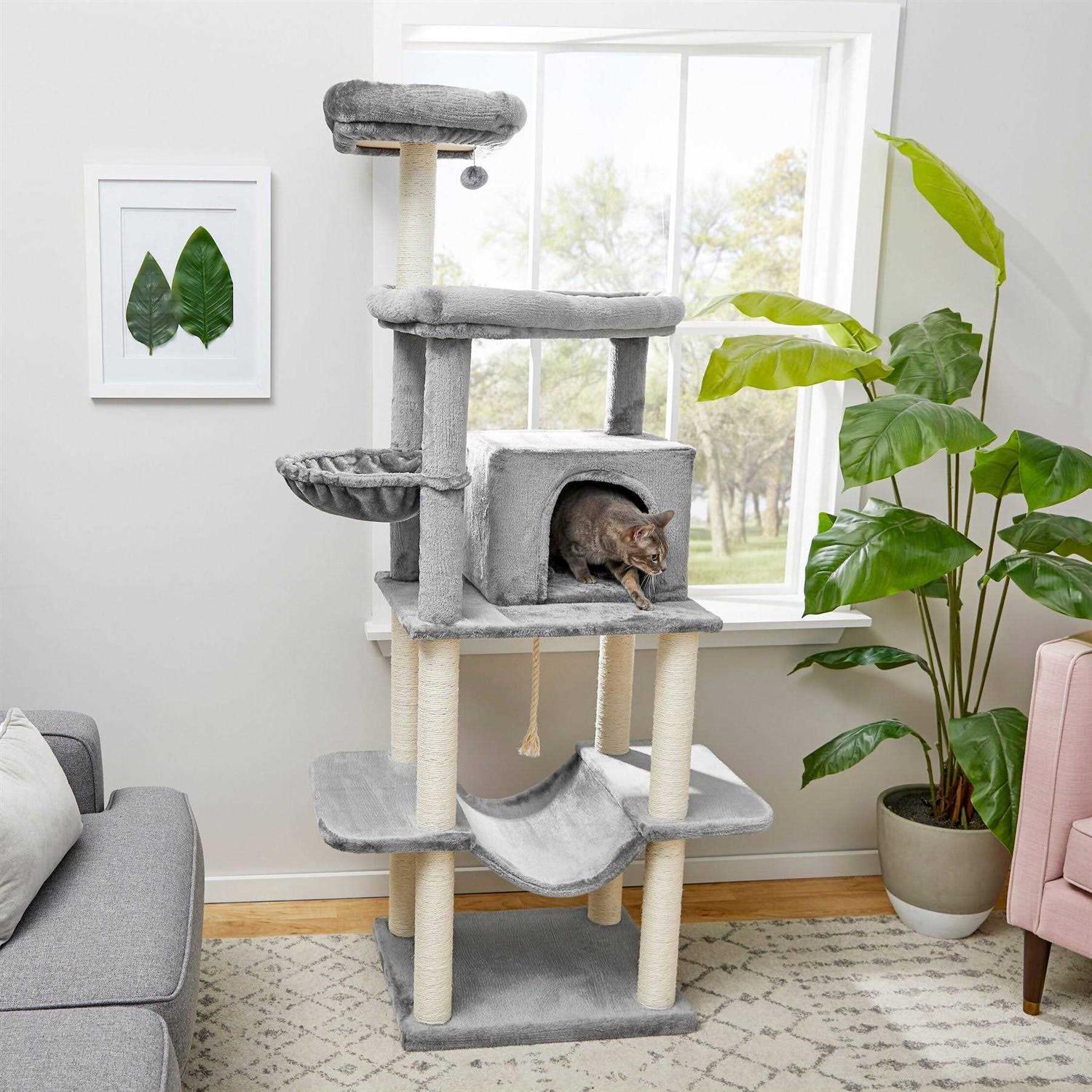 Frisco 73-in Cat Tree with Hammock Condo Lounge Basket Top Perch and Bed