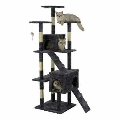 Go Pet Club 63 in. Economical Cat Tree with Sisal Scratching Posts, Compressed Wood, Faux Fur Finish, Blue/White